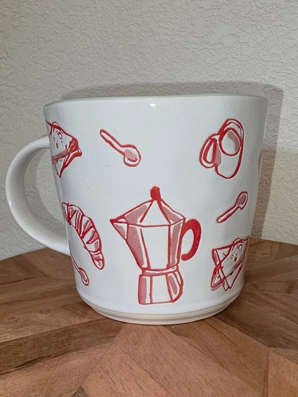 Prima Design Wakey Wakey Ceramic Coffee Mug with Red Breakfast Icons